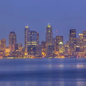 WA, Seattle, Seattle skyline and Elliott Bay from West Seattle