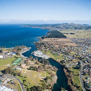 Waikato River and Lake Taupo, Taupo, North Island, New Zealand - aerial