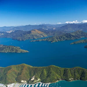 Waikawa Bay, Marlborough Sounds, South Island, New Zealand - aerial