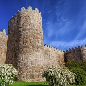 Walls Turrets Arch Castle Avila Castile Spain. Described as the most 16th century town in Spain Walls Turrets Arch Castle Avila Castile Spain. Described as the most 16th century town in Spain