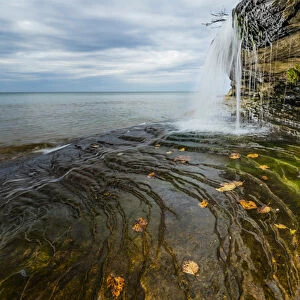 Waterfall on Miners Beach, Lake Superior, Pictured Rocks National Lakeshore, Upper Peninsula