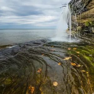 Waterfall on Miners Beach, Lake Superior, Pictured Rocks National Lakeshore, Upper Peninsula Waterfall on Miners Beach, Lake Superior, Pictured Rocks National Lakeshore, Upper Peninsula