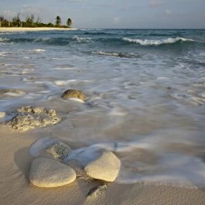 Waves crashing on crushed coral and coral fossils on the beaches of Punta Arena, Mona Island
