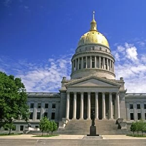 The West Virginia state capitol building with gold leaf dome in Charleston