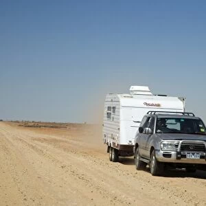Four Wheel Drive and Caravan, Oodnadatta Track, Outback, South Australia, Australia