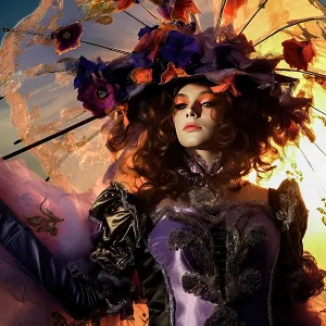 Woman in Venice Carnival costume and umbrella. &copy;Jim Zuckerman / Jaynes Gallery / DanitaDelimont.com