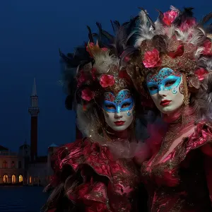 Two women in Venice Carnival costumes. &copy;Jim Zuckerman / Jaynes Gallery / DanitaDelimont.com