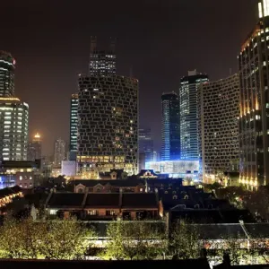 Xintiandi Old Chinese Houses High Rises Luwan Shanghai China at Night Xintiandi Old Chinese Houses High Rises Luwan Shanghai China at Night