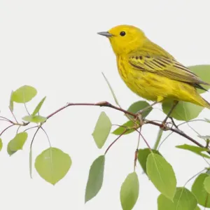 Yellow Warbler; Spring Aspen Leaves