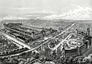 19th cent. view of Paris 1878 Exhibition, view of the Trocadero, Champ de Mers