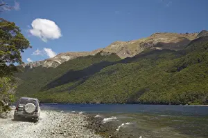 4WD on track around North Mavora Lake, and Livingstone Mountains, Southland, South Island