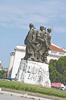 the 5 Heroes Monument statue military celebration Shkodra. Albania, Balkan, Europe