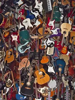 Instrument Prints: Part of 600 guitar display at the Experience Music Project in Seattle, Washington
