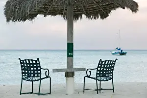 Tiki Prints: ABC Islands - ARUBA - Palm Beach: Beach Chairs / Morning