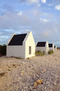 Bonaire Prints: ABC Islands - BONAIRE - Oranje Pan: Former Slave Huts at Sunset