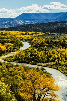 Abiquiu, New Mexico, Curvy Chama River winds through the Abiquiu Valley in Autumn