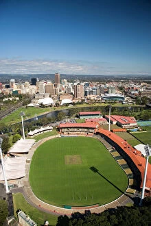 Adelaide Oval, River Torrens and Central Business District, Adelaide, South Australia, Australia - aerial