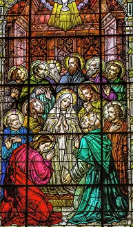 Miami Prints: Adoration of Virgin Mary Disciples stained glass Gesu Church