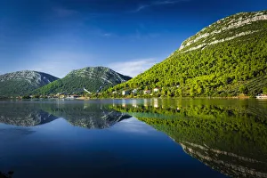 Dalmatia Prints: Adriatic reflection and the Great Wall above the city center, Ston, Dalmatian Coast