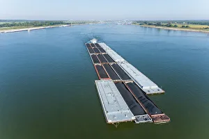 Mississippi River Prints: Aerial of barge on the Ohio River near the confluence of the Ohio and Mississippi River