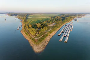 Mississippi River Prints: Aerial of the confluence of the Ohio (right) and Mississippi (left) Rivers at the southernmost point in Illinois