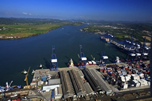 Images Dated 15th February 2007: aerial image of Balboa Harbor and container terminal. Panama Canal Zone, Panama City