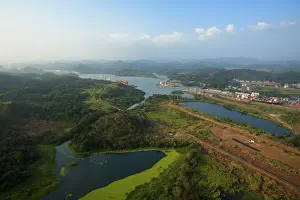 Panama Prints: aerial image of Panama Canal close to Panama City and Miraflores Locks