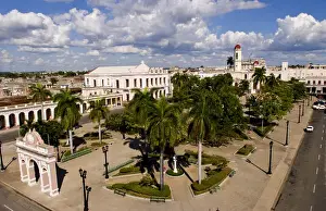 Cienfuegos Prints: Aerial nbirdseye view of square in downtown ceneter of Cienfuegos Cuba