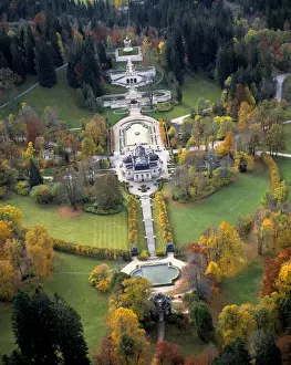 Wealth Prints: An aerial photograph shows the carefully groomed and decorated grounds of Linderhof Castle