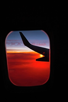 New Images March 2025 Part 2 Prints: Aerial sunset view from airplane window above California, USA