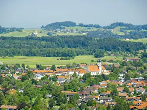 Chiemgau Prints: Aerial view of Aschau in the Chiemgau in the Bavarian alps. Europe, Germany, Bavaria