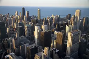 Sky Scraper Prints: Aerial view of the city and Lake Michigan waterfront from the Willis Tower in Chicago