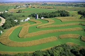 Images Dated 13th October 2008: Aerial view of contour strip farming corn and alfalfa hay in Southwest Wisconsin