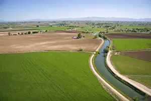 Aerial view of farmland and an irrigation canal in Canyon County, Idaho