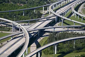 Downtown Prints: Aerial view of the freeway interchange of Interstate 45 and the State Highway Beltway 8 in Houston