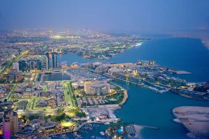 Cityscape Prints: Aerial view of marina, Abu Dhabi, United Arab Emirates
