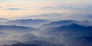 Cityscape Prints: Aerial view of mountains, China