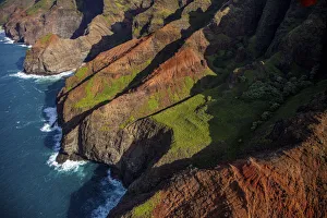 Aerial view of the Napali Coastline in Kauai, Hawaii, USA