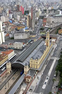 Aerial view of the old train station, Estacion Luz in Sao Paulo, Brazil