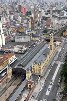 Sky Scraper Prints: Aerial view of the old train station, Estacion Luz in Sao Paulo, Brazil