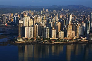 aerial view of Paitilla, the banking district of Panama City, with skyscrapers, Panama