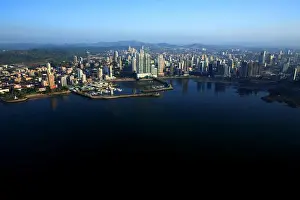 aerial view of Paitilla, the banking district of Panama City, with skyscrapers, Panama