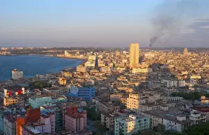 Images Dated 2028: Aerial view panoramic of Havana downtown city at sunset night in Cuba