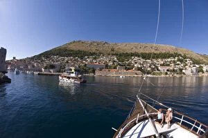 Images Dated 9th July 2007: Aerial view from Sailboat mast of City Walls of Walled City of Dubrovnik, Southeastern