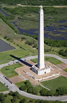 Harris County Prints: Aerial view of the San Jacinto Monument along the Houston Ship Channel in Houston, Texas