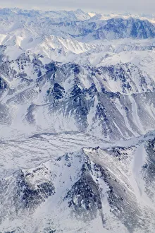 USA, North America, Alaska Prints: Aerial view of snow covered mountain range, Alaska, USA