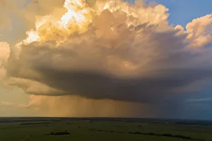 Prints of Aerial view of thunderstorm clouds at sunset, Marion County, Illinois Images Dated 2020 May: Aerial view of thunderstorm clouds at sunset, Marion County, Illinois