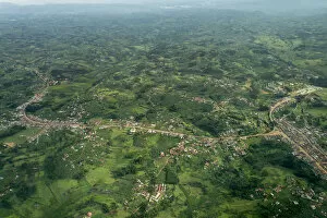 Aerial view of Uganda between Entebbe and Bwindi. Uganda