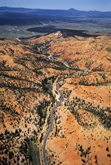 James Kay Prints: Aerial view of Utah Highway 12 snaking through Red Canyon between town of Panguitch