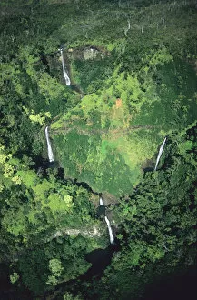 An aerial view of waterfalls on the island of Kauai, Hawaii. hawaii, south pacific